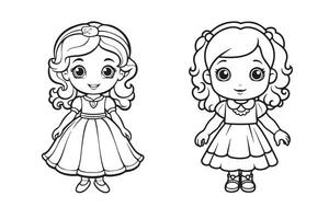meilleur imprimable coloration pages pour enfants, coloration pages avec les filles personnages vecteur
