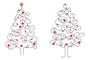 main tiré mince continu ligne Noël arbre avec cœurs symbole vecteur, un ligne pin sapin arbre romantique relation l'amour signe, minimaliste contour Célibataire ligne art vacances cartes décorations vecteur