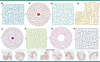 Labyrinthe puzzle Activités graphiques ensemble avec solutions vecteur