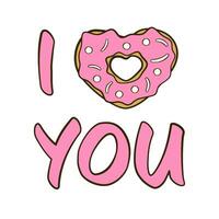 je l'amour vous caractères avec en forme de coeur Donut. plat icône vecteur