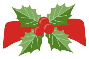 Noël houx baie vecteur icône, dessin animé du gui et feuille, chêne vert bifurquer, Noël plante isolé sur blanc Contexte. vacances plat dessin animé illustration pour décoration.