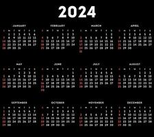 Facile calendrier 2024. vecteur illustration.