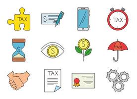 L'argent et l'impôt isolés icon set vector design