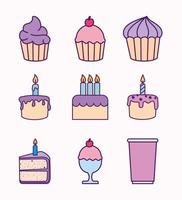 joyeux anniversaire icon set vector design