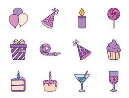 joyeux anniversaire icon set vector design