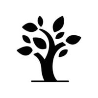 stylisé arbre icône. Facile solide style. croissance bifurquer, feuilles, tronc, ancien concept. silhouette, glyphe symbole. vecteur illustration isolé.