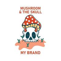 champignon et le crâne illustration personnage drôle pour t-shirts vecteur