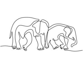 deux éléphants en continu un dessin d'art en ligne vecteur