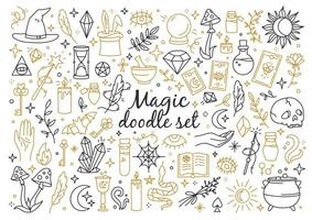 un ensemble magique et de sorcellerie d'icônes de style doodle