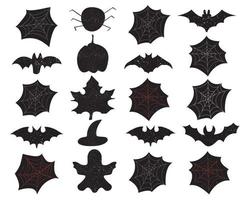 ensemble d'étiquettes de superpositions de fond halloween sur des silhouettes texturées vecteur