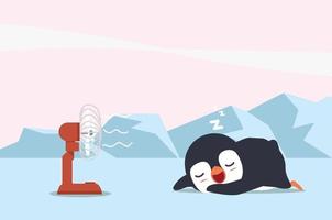 le pingouin dort avec le paysage arctique du pôle nord vecteur