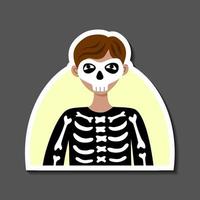 autocollant costume de squelette d'halloween enfant. avatar de médias sociaux. vecteur
