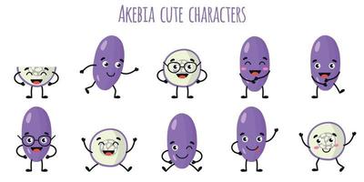 akebia fruit mignons personnages drôles avec différentes émotions vecteur