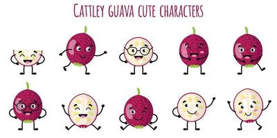 Cattley goyave fruits mignons personnages drôles avec différentes émotions vecteur
