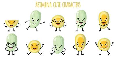 asimina fruit mignons personnages drôles avec différentes émotions vecteur