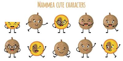 mammea fruit mignons personnages drôles avec différentes émotions vecteur