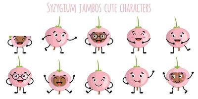 syzygium jambos fruits mignons personnages drôles avec différentes émotions vecteur