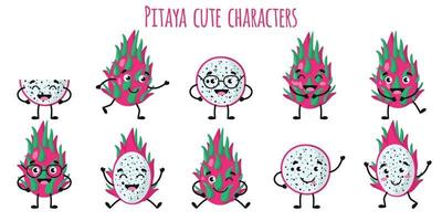 pitaya fruits mignons personnages drôles avec différentes émotions vecteur