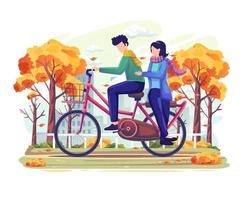 couple à un rendez-vous à vélo en automne. illustration vectorielle vecteur