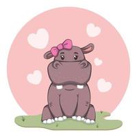 hippopotame de dessin animé mignon avec amour vecteur