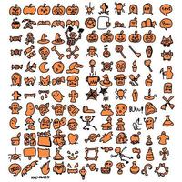 jeu d'icônes halloween orange dessiné à la main avec des lignes noires vecteur