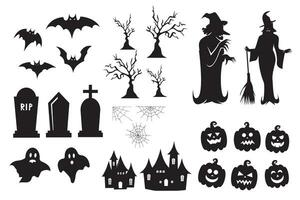 Halloween silhouette ensemble collection de Halloween icône et élément isolé sur blanc Contexte vecteur