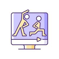icône de couleur rvb de cours de fitness en ligne. vecteur