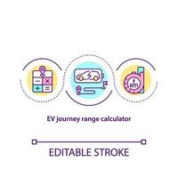 icône de concept de calculateur de gamme de voyage ev. vecteur