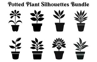 gratuit vecteur mis en pot les plantes silhouette ensemble, noir et blanc mis en pot désert plante clipart collection, intérieur plante dans des pots