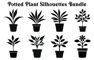 gratuit vecteur mis en pot les plantes silhouette ensemble, noir et blanc mis en pot désert plante clipart collection, intérieur plante dans des pots