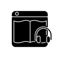 icône de glyphe noir de plates-formes en ligne de livres audio vecteur