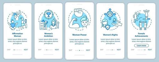 écran de la page de l'application mobile d'intégration des femmes avec des concepts vecteur