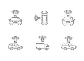 Ensemble d'icônes linéaires parfaites de pixel de voitures intelligentes 5g vecteur