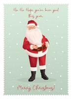 Noël salutation carte avec Père Noël claus et salutation texte. marrant dessin animé Père Noël claus vecteur illustration.