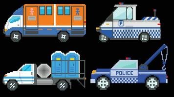 Publique un service Véhicules ensemble vecteur illustration conçu dans 8 bit formes.