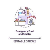 icône de concept de programme de nourriture et d'abri d'urgence. vecteur