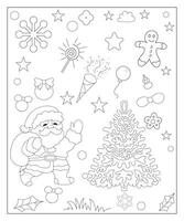 coloration page de une décoré Noël arbre avec cadeaux. vecteur noir et blanc illustration sur blanc Contexte.