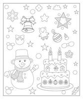 coloration page de une décoré Noël arbre avec cadeaux. vecteur noir et blanc illustration sur blanc Contexte.