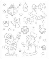 coloration page de une décoré Noël arbre avec cadeaux. vecteur noir et blanc illustration sur blanc Contexte.