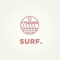 océan le surf minimaliste ligne art logo modèle vecteur illustration conception. Facile moderne surfeur, l'eau sport, planche de surf logo concept