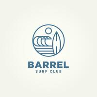 baril vague le surf club minimaliste ligne art logo modèle vecteur illustration conception. Facile moderne surfeur, l'eau sport, planche de surf logo concept