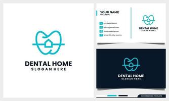 création de logo dentaire avec style d'art en ligne et concept de maison ou de maison vecteur