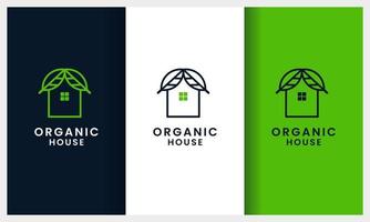 ensemble de modèle de conception de logo de maison de nature avec le concept d'art de ligne de feuille vecteur