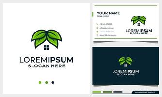 feuille avec le concept de logo à la maison, laisse le logo de la maison et la carte de visite vecteur