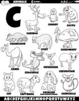 dessin animé animal personnages pour lettre c ensemble coloration page vecteur