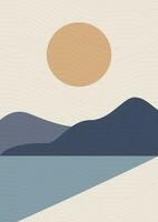 bord de mer et montagnes paysage illustration affiche. minimaliste moderne dessin animé vecteur