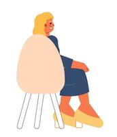 caucasien adulte femme séance dans chaise retour vue 2d dessin animé personnage. européen Dame séminaire participant isolé vecteur la personne blanc Contexte. conférence participer Couleur plat place illustration