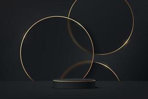 podium de piédestal de cylindre noir abstrait 3d et toile de fond de cercle de verre vecteur