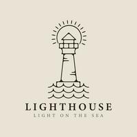 phare ligne art logo minimaliste style avec Soleil éclater vecteur illustration conception