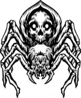 araignée noire, crâne, halloween, illustration, silhouette vecteur